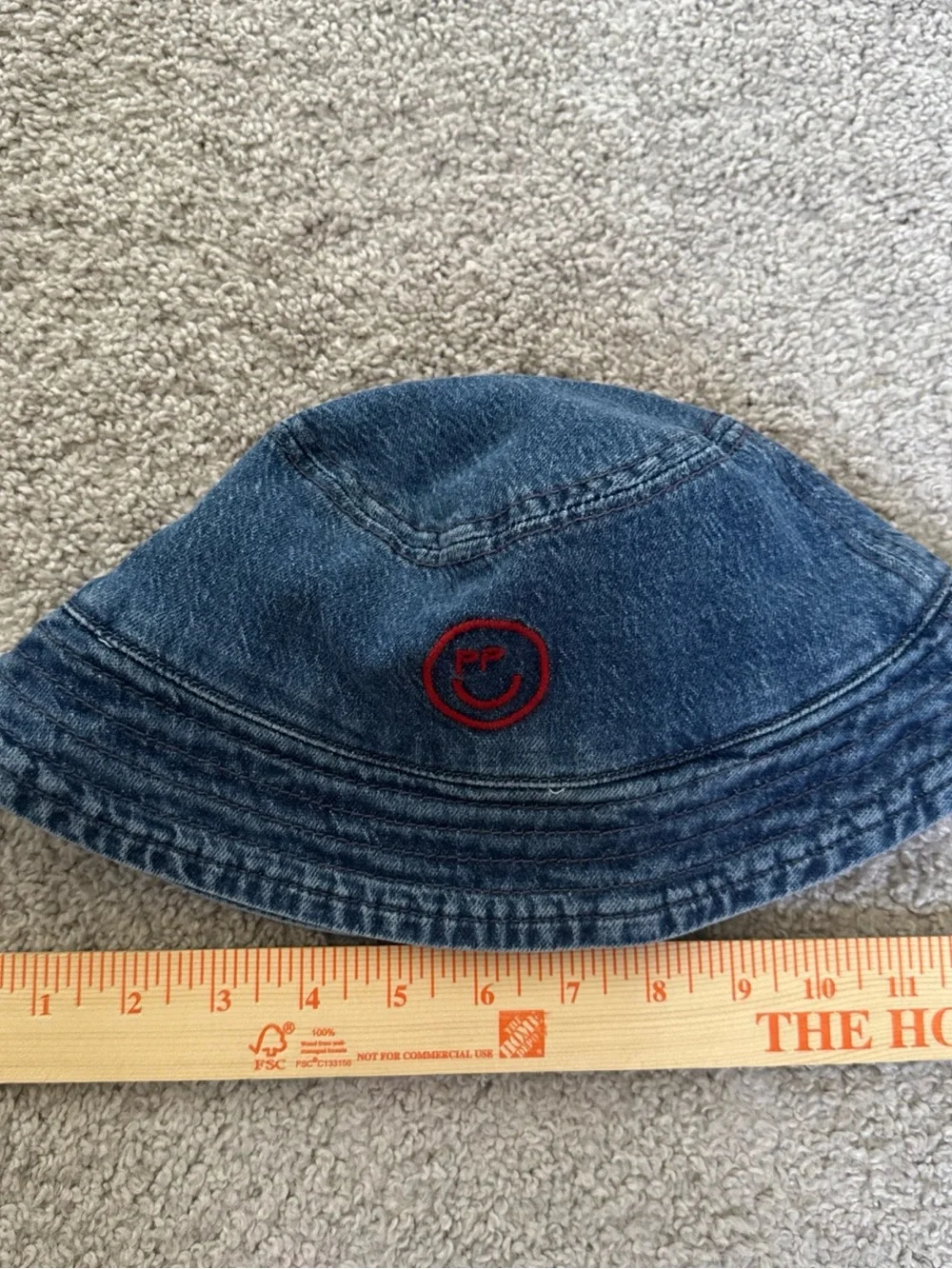 NWT PNTS Vintage/Medium Washed Denim Cotton Bucket Hat Smiley Face Logo